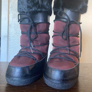 Vintage Burberry (Authentic) Winter Ski Snow Boots Burgundy Leather trim Size 9